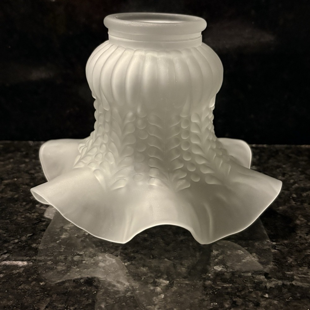 Vintage Ruffled Tulip Frosted Glass Lamp Shade Globe Replacement 2.25" Fitter